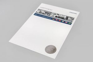 Certyfikat firmowy z wypukłą, tłoczoną pieczęcią