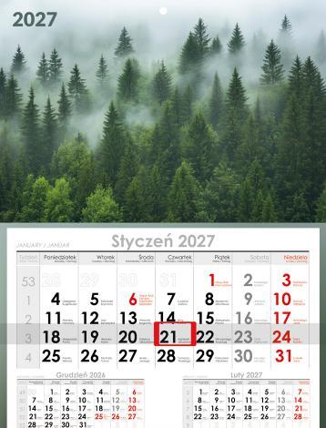 Kalendarze ścienne Kalendarz firmowy — jednodzielny z główką płaską, wzór z oferty drukarni AQRAT