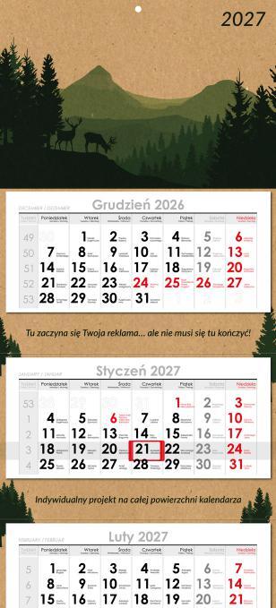 Kalendarze trójdzielne Kalendarz firmowy — trójdzielny eco, wzór z oferty drukarni AQRAT