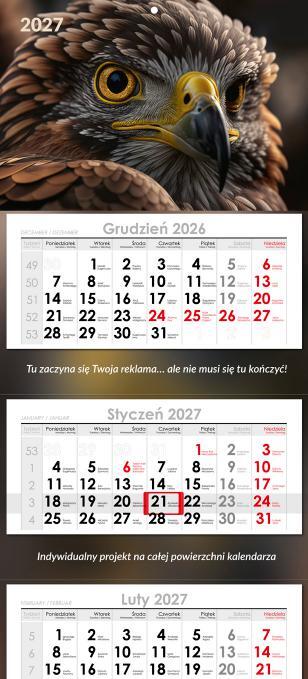 Kalendarze nigdzie nie spotykane Kalendarz firmowy — trójdzielny na tekturze falistej, wzór z oferty drukarni AQRAT