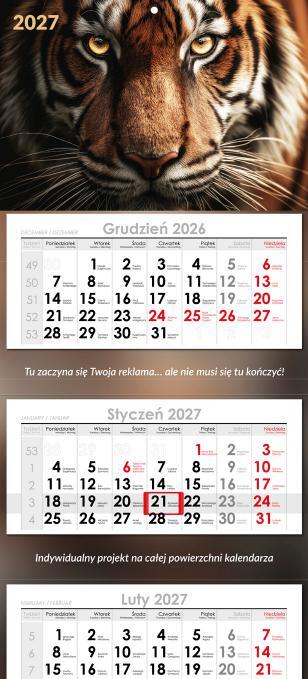 Kalendarz firmowy &mdash; tr&oacute;jdzielny z gł&oacute;wką wypukłą, wz&oacute;r z oferty drukarni AQRAT