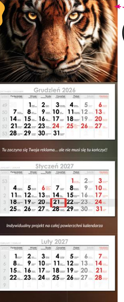 Kalendarze nigdzie nie spotykane Kalendarz firmowy — trójdzielny z wymiennymi główkami, wzór z oferty drukarni AQRAT